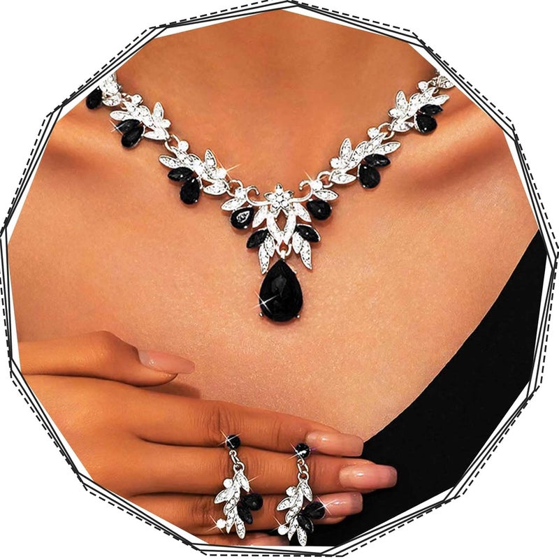 Brishow Green Necklace and Earring Set Rhinestone Formal Wedding Jewelry Sets for Women - Image 1